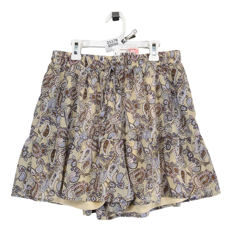 NWT Promesa Floral Paisley Tiered Ruffle Shorts Sz L Elastic Waist 2.25" Inseam